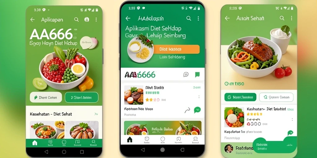 Screenshot utama AA666 menunjukkan fitur pelacakan diet yang interaktif.