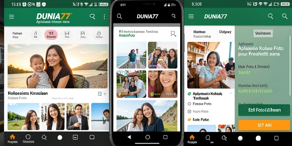 Antarmuka DUNIA77 yang sederhana dan efisien untuk kolase foto.