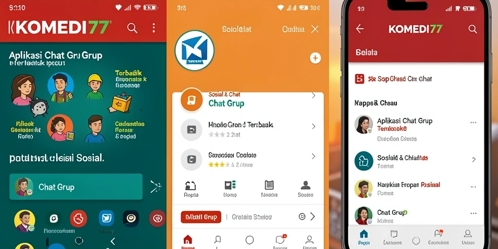 Tampilan antarmuka aplikasi KOMEDI77 untuk chatting grup.