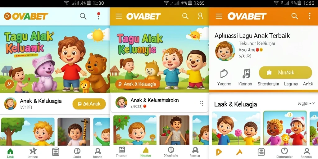 Antarmuka pengguna yang ceria dari aplikasi Lagu Anak.