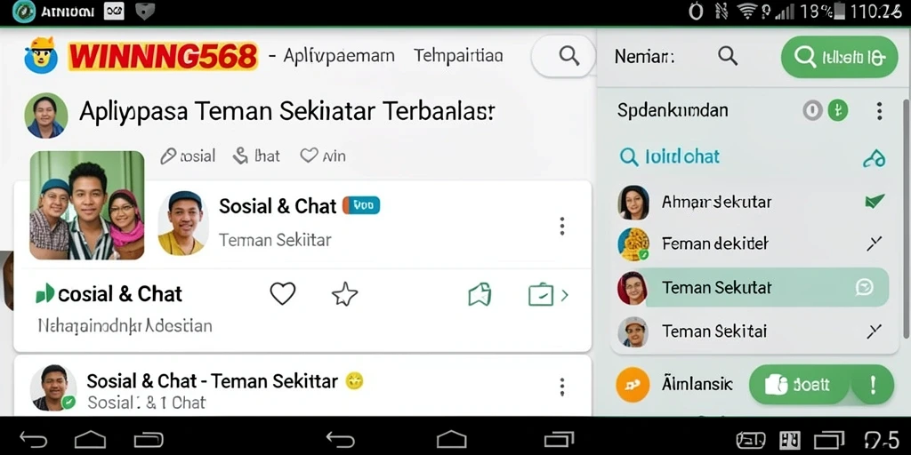 Tampilan utama aplikasi WINNING568 dengan fitur Teman Sekitar.